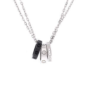 Cartier Love 3 Ring Pendant Necklace 18K White Gold and Ceramic with Diamonds
